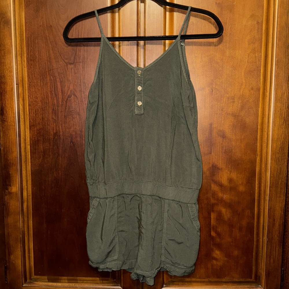 MONROW × REVOLVE Henley Romper in Laurel Green, size XS.